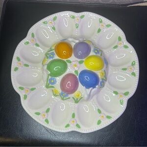 Floral Egg Plate with Colorful Accents vintage handmade